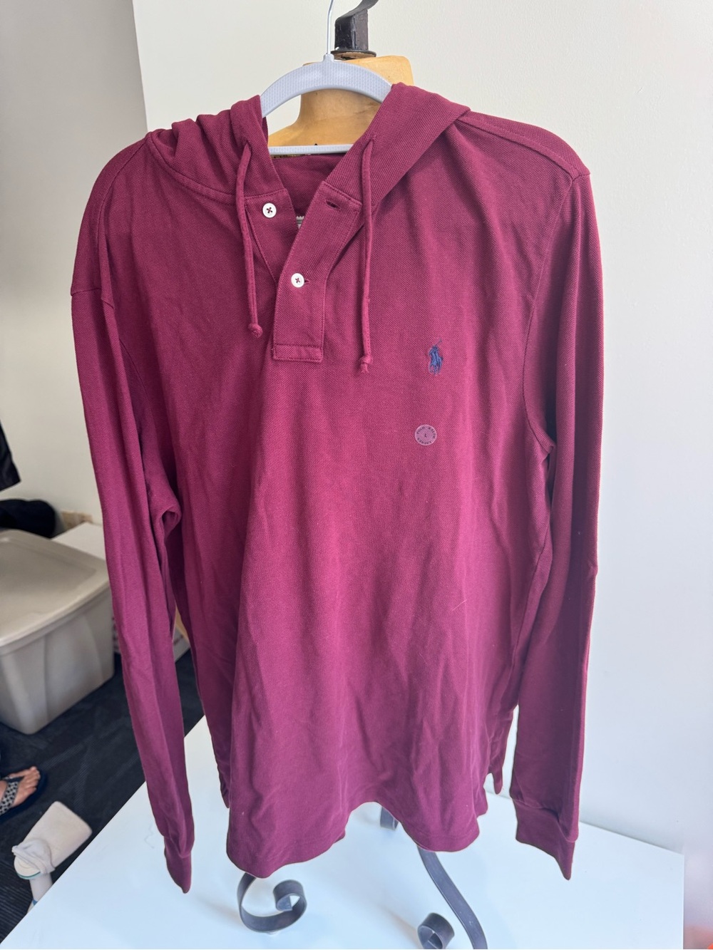 Polo Ralph Lauren Men's Burgundy Cotton Pique Hooded Pullover